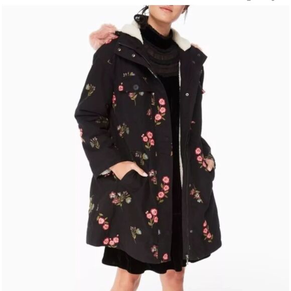 Kate Spade Floral Embroidered Parka Jacket Size Small - Picture 1 of 12